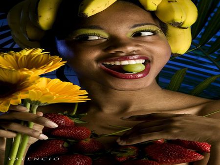 FRUIT WOMAN - woman, nice, funny, fruit