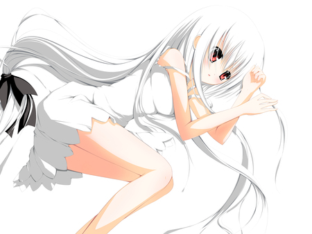 just white - black, anime, white, female, wings, girl, cute, sexy