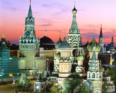 Onion Domes - domes, red square, sky, moscow, architecture, sunset, onion