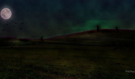 Field of Nightmares - haunted, haunting, halloween, moody, sky, spooky, field, moon, trees