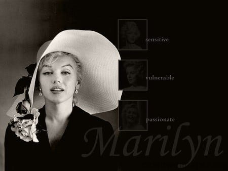 Marilyn Monroe - black dress, actress, sexy, female, blond, nice hat, smile