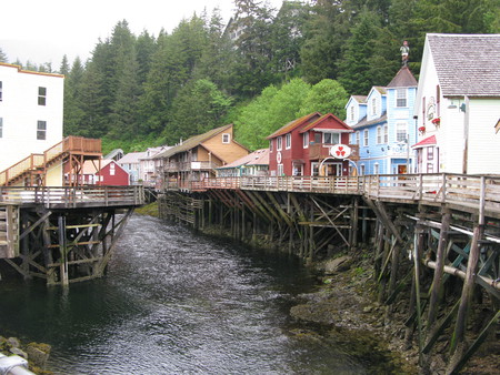 Row of Houses - stilts, houses, risers, alaska, riverbank, row