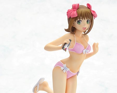 Haruka-Amami - anime, swimsuit, anime girl, female, green eye, hot, girl, figure, brown hair, short hair, bikini, cute, ribbon, bow, sexy