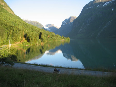 road to Fjord glacier - mountains, lake, fjord, road