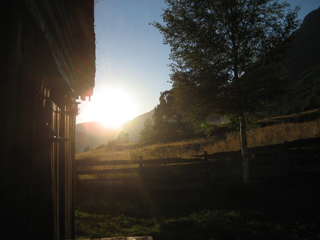 Norwegian sunset - cabin, mountans, farm, sunset