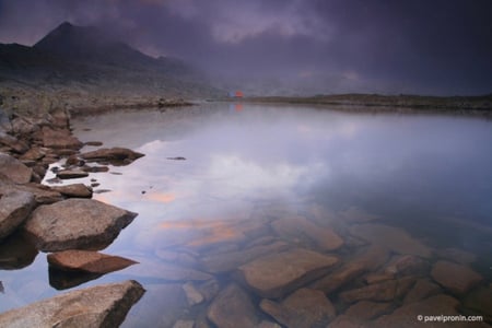 Pirin mountain - clouds, lake, mountain, rocks, bulgaria, darck