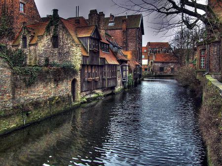 Belgium - water, blue, houses, architecture, tree, sky, berlgium