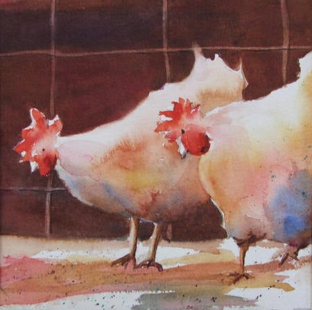 The Wee - paintings animals, chickens, water colors, roosters, birds