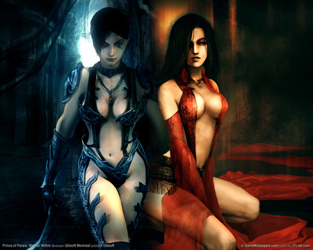 Warriors - abstract, warrior, blue, red, fantasy girl, video game, prince of persia