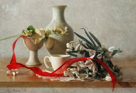 still life 1 - flowers, vase, table, art photo, nice, teacup, still life