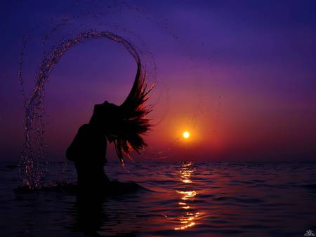 Slow motion - ocaen, nice, woman, female, beautiful, water, slow motion, sunset