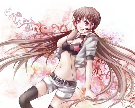 True to me - sexy, hot, female, girl, headphone, pink eye, long hair, anime girl, brown hair, anime, cute