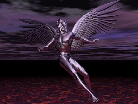 silver angel - art, angel, 3d, scenery, fantasy