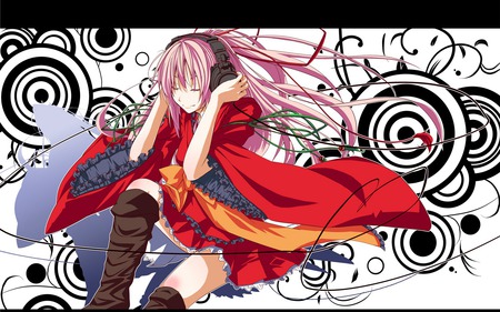 Megurine Luka - pretty, anime, vocaloid, dress, pink, luka, headphones, red, nice, pink hair, beautiful, megurine, thighhighs, beauty, cool, black, colorful, white, awesome, megurine luka, cute, headset, vocaloids