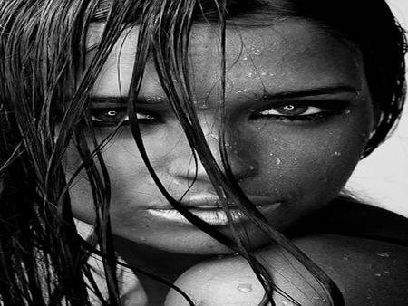 WET BEAUTY - white, female, rain, wet, black, model