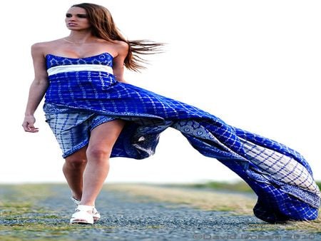 WALKING BLUE - blue, dress, road, alone, long way, walk