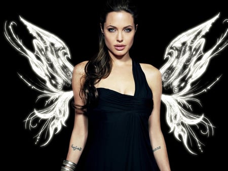 My Angel - wings, black, people, model, beautiful, actress, dress, angel