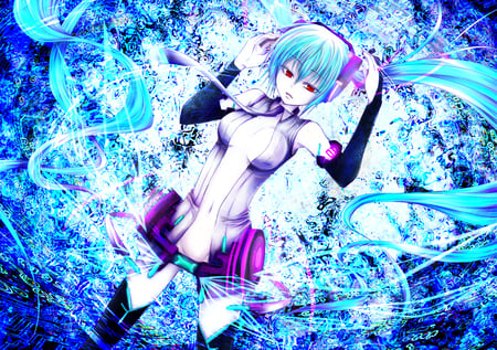 Miku Append - anime, vocaloid, blue, twintail, hatsune miku, vibe, headphones, red, blue hair, nice, append, miku append, hot, thighhighs, cool, red eyes, colorful, white, miku, awesome, hatsune miku append, hatsune, headset, sexy, vocaloids