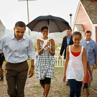 The First Family in the rain.