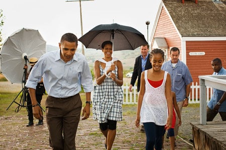 The First Family in the rain. - barack obama, first family, the president, obama