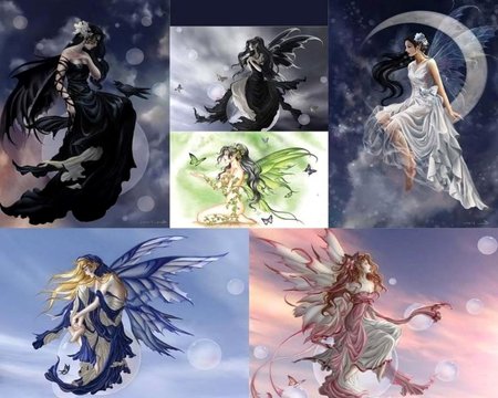 VISION OF FAIRIES - moon, colorful, fairies, females