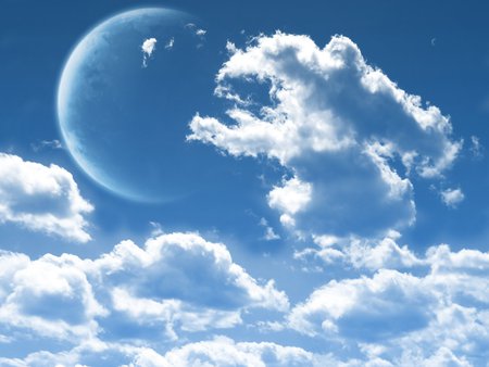 Clouds - cloud, moon, sky, blue