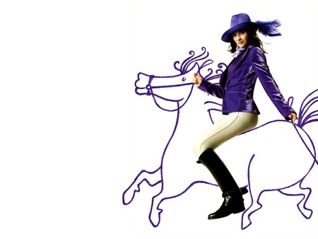 Zooey Deschanel - hat, deschanel, zooey deschanel, purple, zooey, brunette, horse