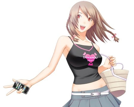 go shopping - sexy, hot, girl, female, handphone, bag, anime girl, black, brown hair, white, phone, anime, digital, cute, short hair