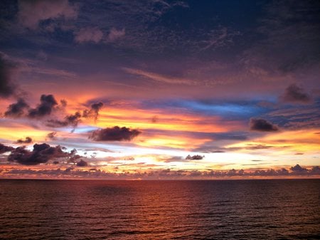 Amazing Sunset - sky, sun, water, colour, yellow, evening, clouds, blue, orange, sea