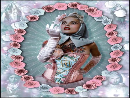 FLOWER FRAMED BEAUTY - woman, faith, pastel colours, pink, blue, hope, flower, frame