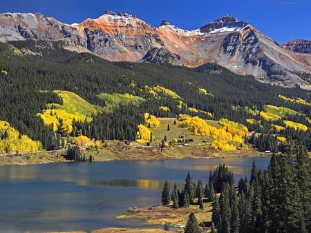 Coniferas - river, trees, mountains, nature