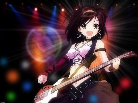 Playing in front of the Lights - haruhi suzumiya, guitare, lights, girl with guitare