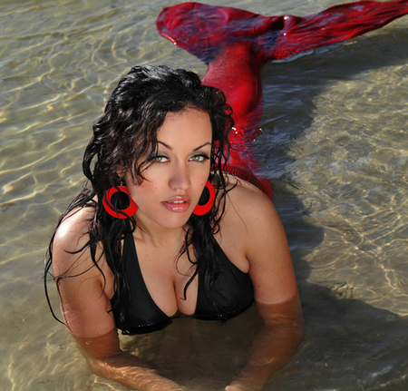 Mermaid - water, mermaid, woman, beautiful, red, eyes