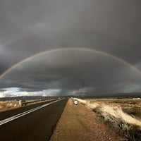 rainbow,abstract,road,nature,dark sky