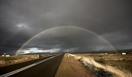 rainbow,abstract,road,nature,dark sky - nature, abstract, arainbow, road, dark sky