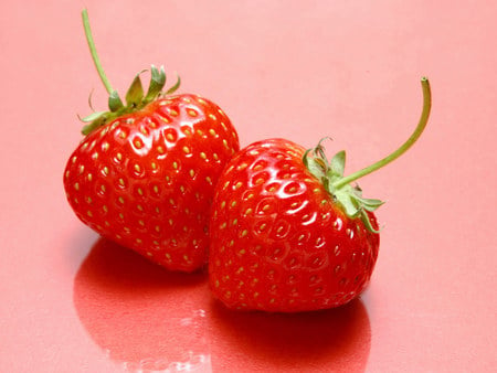 Strawberries on pink baskground - food, fruit, strawberry, vegetable