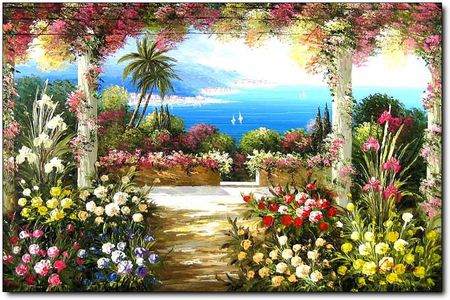 Garden View - vines, gardens, coloums, serene, sea, flowers, boats, patio, view