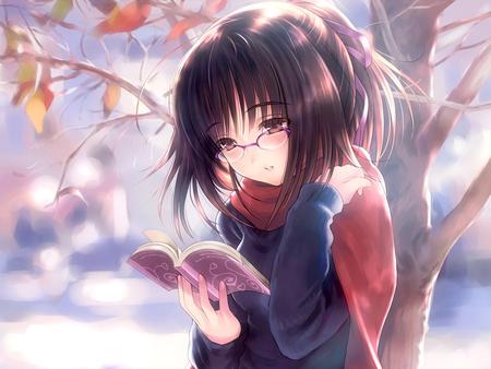 Beautiful Reading - read, beauty anime, anime, anime girl, red, book, art, peace