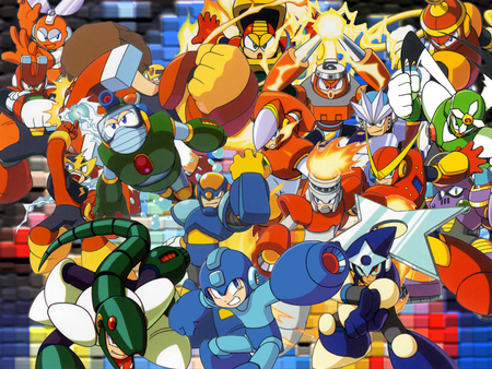 Robot Masters Group - megaman, robot master, blast, video game, robot