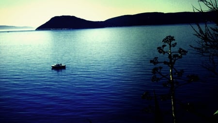 night falling  - adriatic coast, sunset, blue, boat, evening, sky