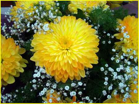 bouquet - yellow, beautiful, photography, cool, flower, gentle, bouquet, harmony, flowers, chrysanthemum, nice, peaceful