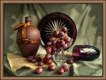 still life - pot, glas, art photo, nice, fruits, still life, composition