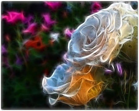 SILK ROSES - white, silk, roses, design, factual