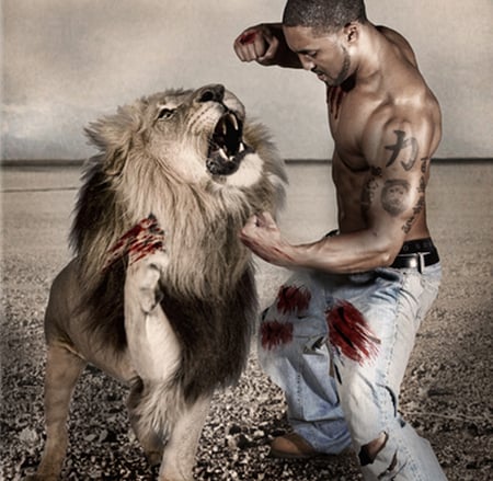 Fight - force, fight, lion, tatoo, man