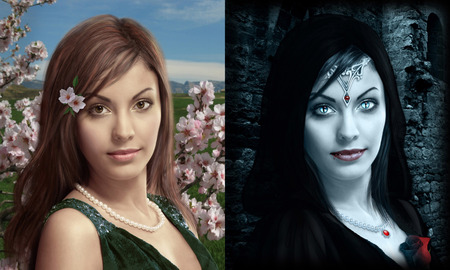 DAY & NIGHT - female, day, night, jewels, flowers, vampire