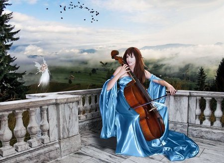 SONG FOR A FAIRY - music, fairy, balcony, female