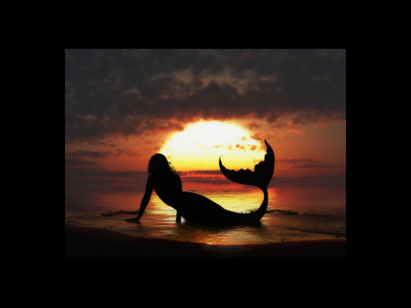 Mermaid Sunset - sunset, fantasy, female, mermaid