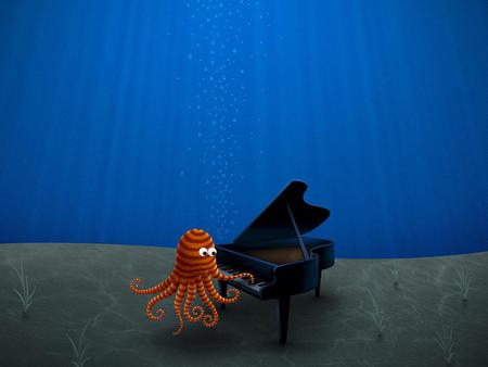 Octopus musician - abstract, musician, octopus, blue, funny