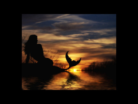 Mermaid Sunset - sunset, fantasy, female, mermaid