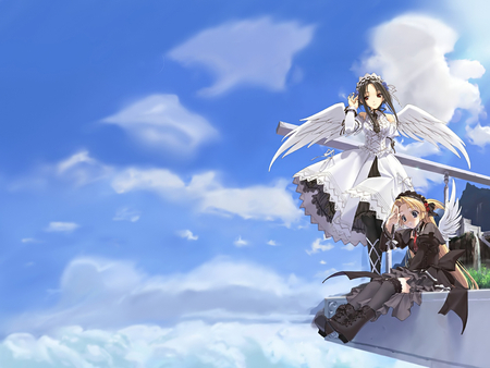 Anime Angels - winged, wings, angeles, anime, water